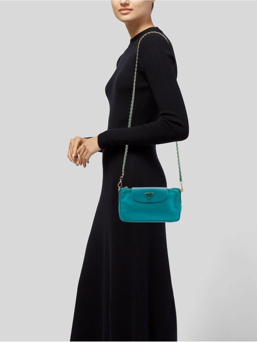 Prada Saffiano-Trimmed Tessuto Nylon Crossbody Bag Teal Gold